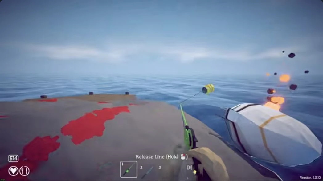 Green rod with a yellow empty can hanging from its line