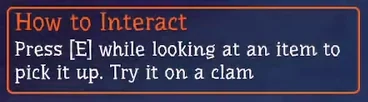 Close-up of the E item pickup tutorial