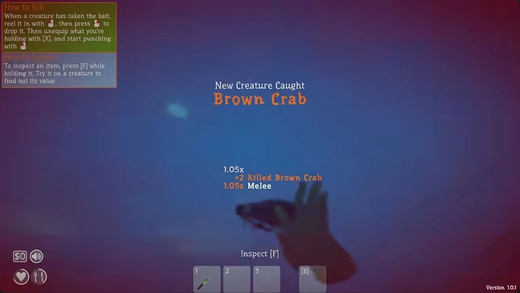 Killed Brown Crab feedback and held crab