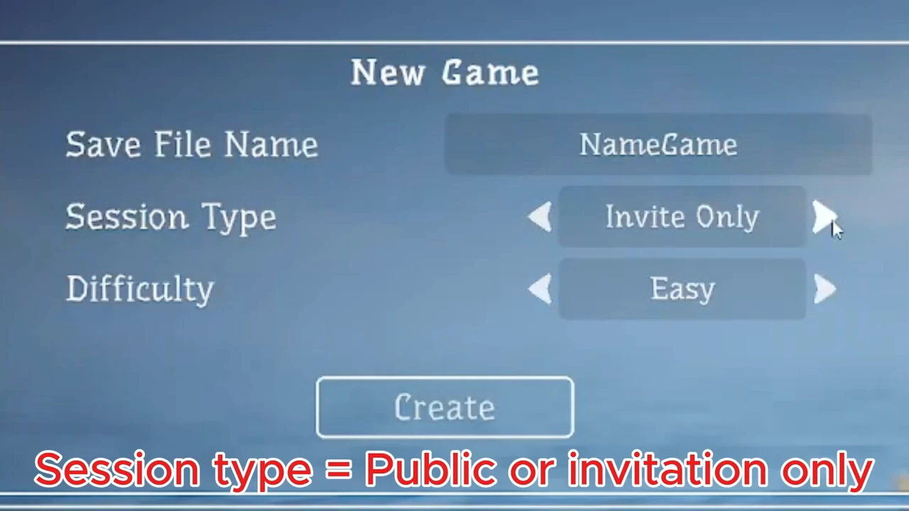 New Game panel with Invite Only and Create
