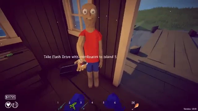 Shopkeeper offering Flash Drive with island 5 coordinates