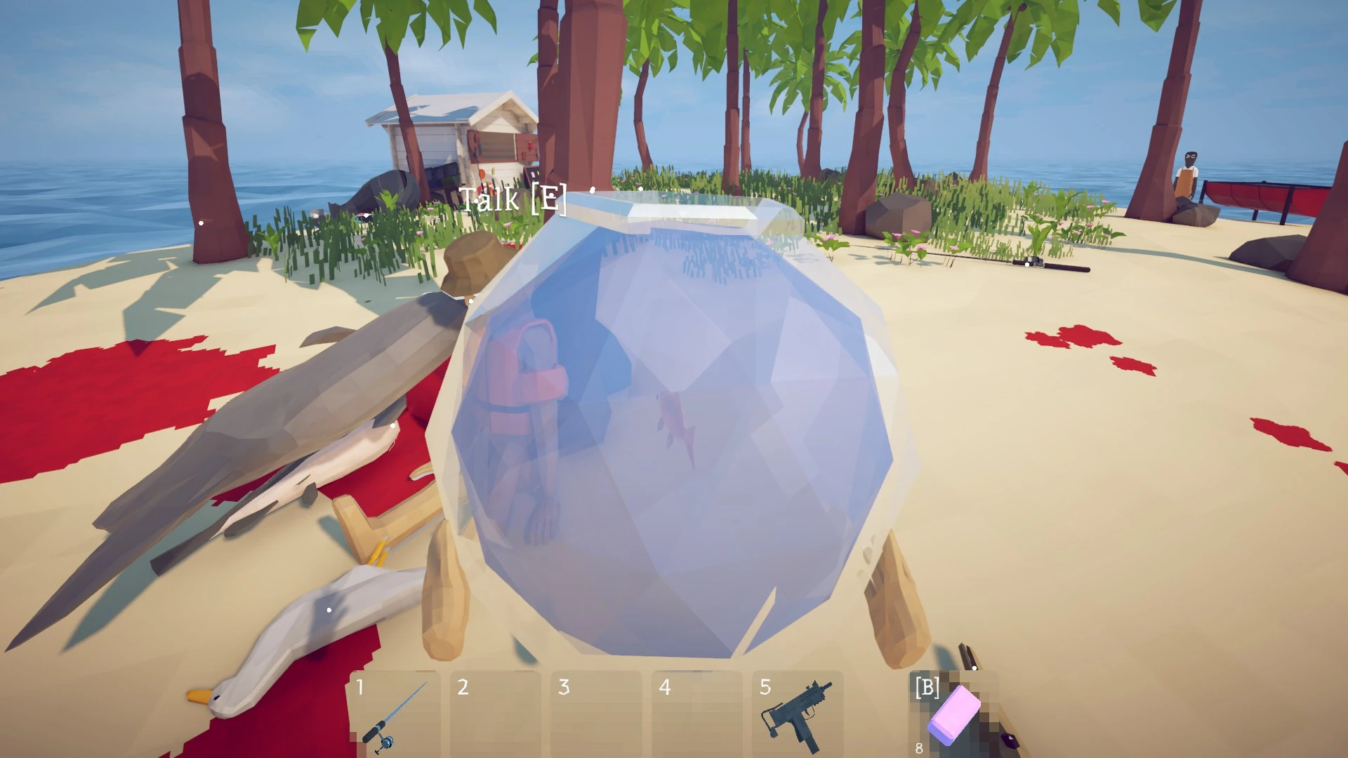 Rounded fish held on the Desert beach