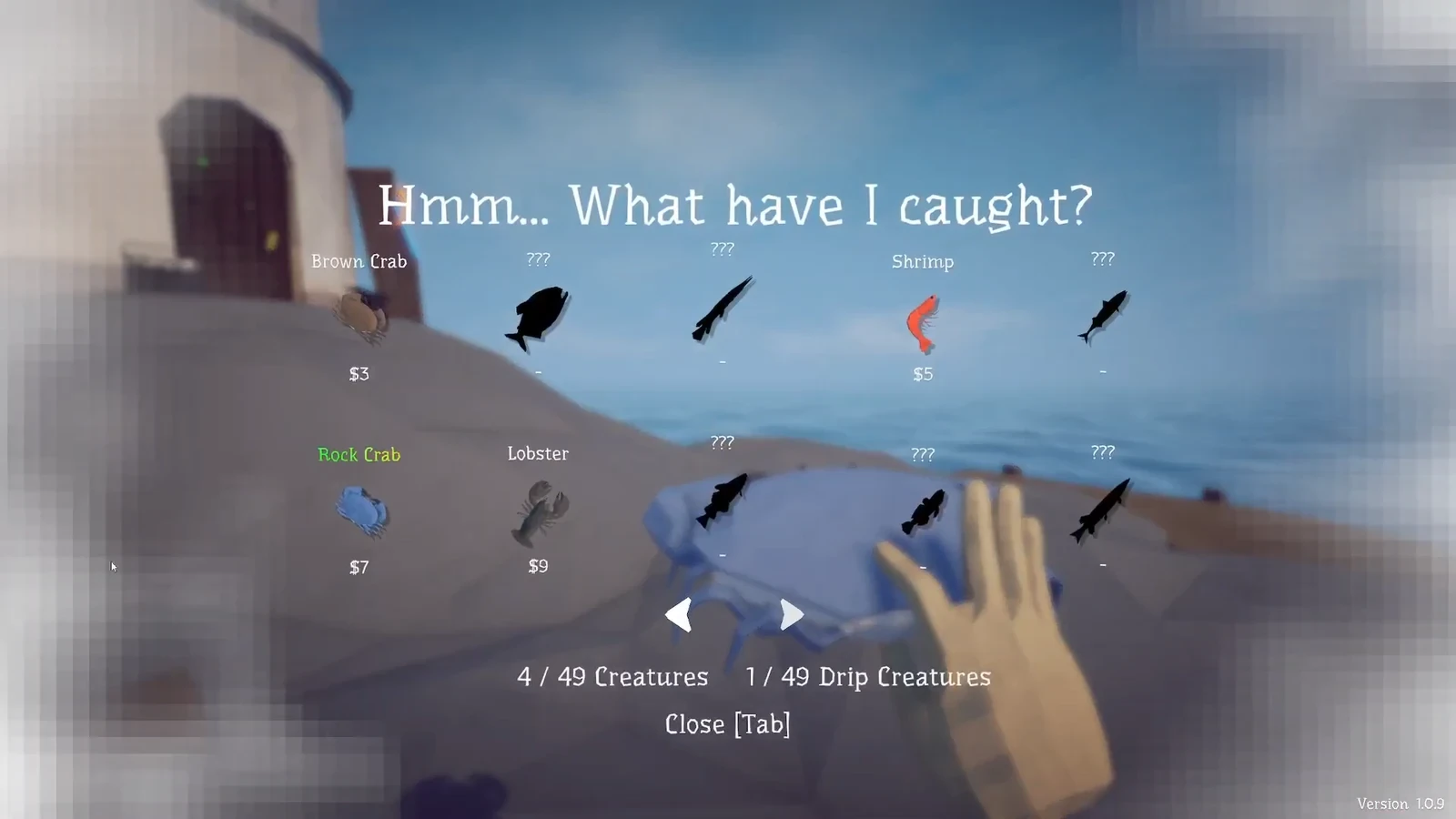 Collection menu, unknown silhouettes, separate ordinary/Drip counters and Close Tab.