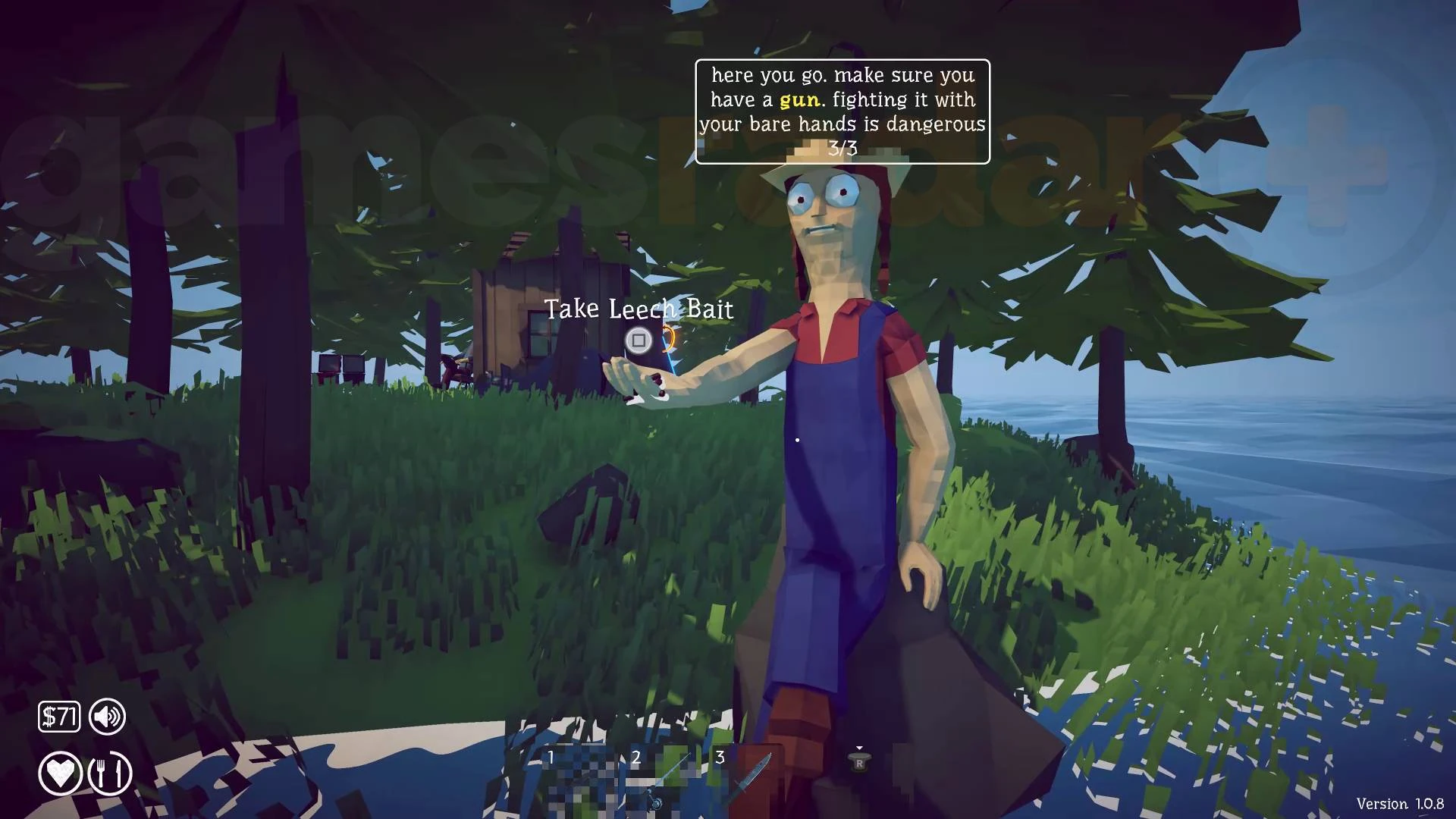 Forest quest giver offering Leech Bait beside the 3/3 counter